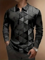 Détail d'un polo pour hommes à manches longues avec motifs 3D et fermeture éclair au col - S / Hauts / Triangle Géométrique 3D Gris Foncé Noir (PLLC-83)