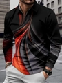 Détail du polo homme à manches longues avec rayures abstraites rouges et blanches et zip - S / Hauts / Ligne de Flux Abstraite Rouge Blanc sur Fond Noir (PLLC-78)