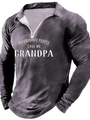 Détail du col zippé et de l'imprimé Grandpa sur le polo à manches longues gris foncé - S / Haut (CXLLPS210) / Gris