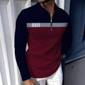 Polo à manches longues pour hommes de style business casual avec texture géométrique moderne - S / Hauts / Patchwork Marine Rouge Gris (CXPL87)