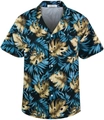 Detailed flat lay of tropical monstera leaf print on short sleeve summer Hawaiian shirt - M / Monstera Leaf Style (TTCS1078)