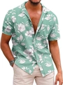 Detail of tropical floral print on a light green summer shirt with chest pocket - M / Mint Green Floral Style (QCST2016)