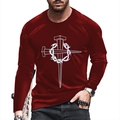 Dettaglio della maglietta a maniche lunghe bordeaux con stampa grafica di croce e spine - S / Stile Croce di Spine Rosso Scuro