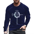 Dettaglio della stampa 3D croce e spine sulla maglietta blu a maniche lunghe in cotone - S / Stile Croce di Spine Blu Scuro