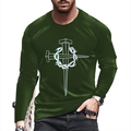 Detailed close-up of dark green long sleeve tee with cross and crown of thorns print - S / Tops / Dark Green Thorn Cross Style