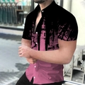 Herren Slim Fit Kurzarmhemd mit künstlerischem schwarz-pinkem Tintenspritzer 3D-Druck - M / Schwarz Rosa Farbverlauf Spritzer Stil (DXZC-161)