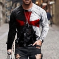 Men's long sleeve T-shirt with 3D medieval knight armor print and Maltese cross design - S / Tops / Black White Half Knight Cross Style