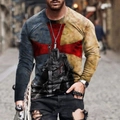 Men's long sleeve T-shirt featuring vintage medieval knight 3D digital print and crew neck - S / Tops / Blue Yellow Vintage Knight Style