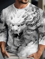Men's white long sleeve T-shirt with realistic 3D grey dragon and cloud print - 6XL / Tops / 3D Relief Cloud Dragon Style (CT-310)