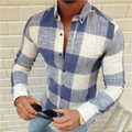Men's slim fit long sleeve shirt featuring a classic blue and white gingham pattern - M / Light Blue