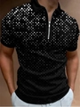 Detail of zip polo shirt featuring a black and white gradient geometric print design - S / Gradient Print Style (PLLD-281)