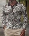 Detail of men's polo shirt with 3D geometric diamond print and contrast collar - S / Tops / Grey White Brown Diamond (PLC-18)