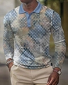 Detailed view of 3D snake skin pattern on long sleeve polo shirt with light blue collar - S / Tops / Snakeskin Texture Print (PLC-25)