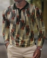 Close-up of men's long sleeve polo shirt featuring 3D geometric patterns and textured print - S / Tops / Retro Pillar Geometric Print (PLC-28)