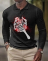 Detail of waffle fabric polo shirt with frying pan graphic and game slogan print - S / Tops / Winner Chicken Dinner Print (PLC-29)