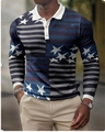 Close-up of polo shirt showing the breathable mesh fabric texture and American flag pattern - S / Tops / Star and Flag Print (PLC-34)