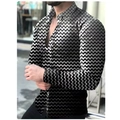 Men's long sleeve shirt with 3D wave geometric pattern and silver metallic finish - 3XL / Tops / HJ-hd1119