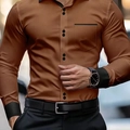 Men's slim fit long sleeve plaid shirt in dark brown with black contrast details - S / Tops / Bronze Brown Contrast (A-141-25)