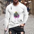 T-shirt da uomo bianca a maniche lunghe con stampa grafica asso di picche ad acquerello - 6XL / Stampa Acquerello Asso di Picche (CT-65)