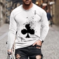 T-shirt da uomo a maniche lunghe bianca con stampa poker fiori 2 e bordo collo grigio - 6XL / Stampa Fiori 2 Frammentato (CT-66)