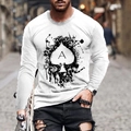 T-shirt da uomo bianca a maniche lunghe con stampa a teschio di picche e lettera A - 6XL / Stampa Teschio di Picche A (CT-67)
