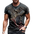 Men's dark grey slim fit T-shirt featuring a 3D eagle and American flag print - 6XL / Style 0930