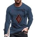 Men's navy blue long sleeve T-shirt with gothic Ace of Diamonds graphic print - 6XL / Tops / Navy Diamonds A Pattern Print (CT-70-3)