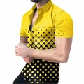 Close-up of contrast yellow and black dot gradient print on men shirt fabric - S / Tops / Yellow Black Contrast Gradient Block Style (CSDX-13)
