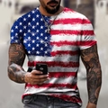 Distressed American flag print men's crew neck slim fit T-shirt in vintage street style - 6XL / Style 0921