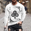 Men's loose white long sleeve T-shirt with vintage Ace of Clubs poker graphic print - 6XL / Tops / White Clubs A Vintage Print (CT-68)