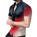 Detail of short-sleeve shirt with 3D gradient dots from black to red and light blue - S / Tops / Blue Red White Gradient Dot Style (CSDX-19)