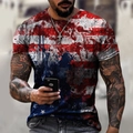 Men's slim-fit street style T-shirt with 3D American flag print and artistic ink splatter - 6XL / Style 0923
