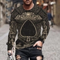 Men's loose long sleeve t-shirt with gold baroque spade print on black fabric - 6XL / Tops / Black Gold Baroque Spade Print (CT-72)