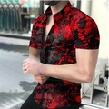 Side view of men's short-sleeve shirt with red and black splash ink graffiti print - S / Tops / Red Black Splash Graffiti Style (CSDX-21)