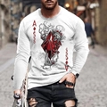 Men's loose white long sleeve T-shirt with dark aesthetic Ace of Diamonds print - 6XL / Tops / White Dark Ace of Diamonds Print (CT-69)