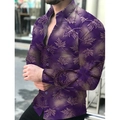 Camicia da uomo slim fit viola a maniche lunghe con stampa di foglie d'acero dorate e bottoni - 4XL / Foglia d'Acero Viola Oro (A-101-1)