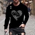 Men's black long sleeve crew neck T-shirt featuring a heart face graphic print - 6XL / Tops / Black Heart Portrait Hearts A (CT-74)