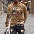 Mens vintage Route 66 graphic long sleeve T-shirt with 3D stars and stripes print - 6XL / Tops / Vintage Red Route 66 Print (CT-84)
