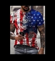 Men's retro American flag printed T-shirt with grunge star and stripe design - 6XL / Style 0932