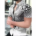 Men's short sleeve shirt featuring black and white geometric honeycomb and polka dot patterns - S / Tops / Black White Honeycomb Polka Stitch Style (CSDX-17)