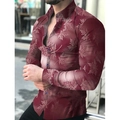 Camicia casual da uomo slim fit con stampa di foglie di acero bianche su fondo bordeaux - 4XL / Rosso Vino (A-102)