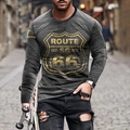 Close-up of vintage Route 66 graphic print on charcoal grey long sleeve t-shirt - 6XL / Tops / Charcoal Vintage Route 66 (CT-87)