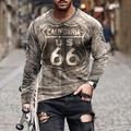 Slim fit long sleeve men's T-shirt with vintage California US 66 3D print on chest - 6XL / Tops / Taupe California Route 66 (CT-85)