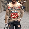 Men's vintage Route 66 3D print long sleeve T-shirt with a retro street style design - 6XL / Tops / Vintage Brown Route 66 Shield (CT-86)
