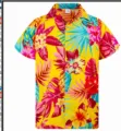 Men's yellow Hawaiian short sleeve shirt with 3D floral and pineapple tropical prints - 3XL / Tops / C2