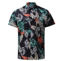 Men's short sleeve shirt with tropical floral leaf print on black base, casual summer fit - 3XL / Tops / c9