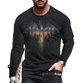 T-shirt uomo nera a maniche lunghe con stampa 3D vintage di aquila e bandiera USA - 6XL / Nero Aquila Croce