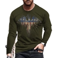 Maglietta da uomo a maniche lunghe verde oliva con stampa vintage di aquila e bandiera USA - 6XL / Verde Militare Aquila Vintage