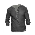Vintage dark gray long sleeve henley shirt for men featuring a washed distressed texture - S / Dark Gray