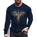 Maglietta blu navy a maniche lunghe da uomo con stampa aquila e bandiera, stile streetwear - 6XL / Blu Scuro Aquila a Spruzzo